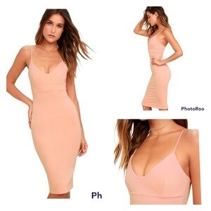 LULU'S Blush Pink Don't Tell Em Bodycon Midi Dress Small Cocktail Sexy